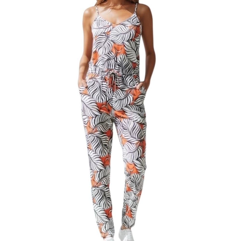 NWT MADEWELL Bondi Palm Print Jogger Leg Elastic Waist Jumpsuit Size Medium